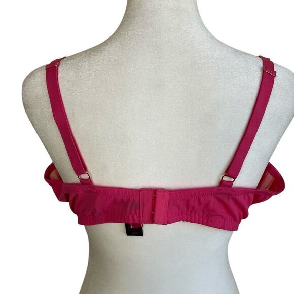 Love Vera 42C Embroidered Heart Strappy Underwire Mesh Bra Balconette Pink Red - Picture 8 of 16